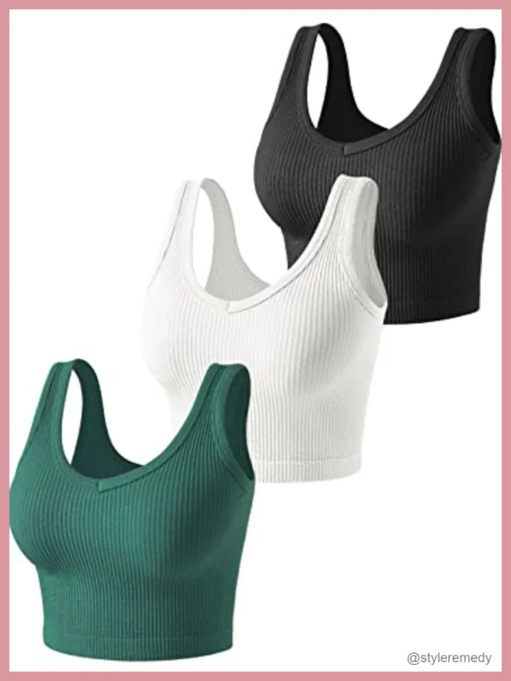3 Pack Ribbed Crop Tank Tops V-Neck Sleeveless Summer Tops